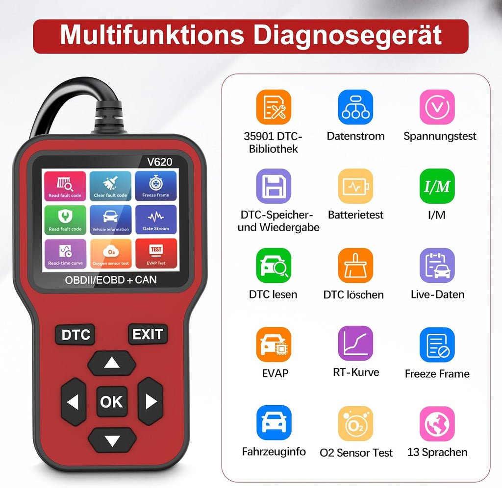 RICOKEY V620 OBD2 Diagnosegerät – Kfz-Fehlerdiagnosegerät