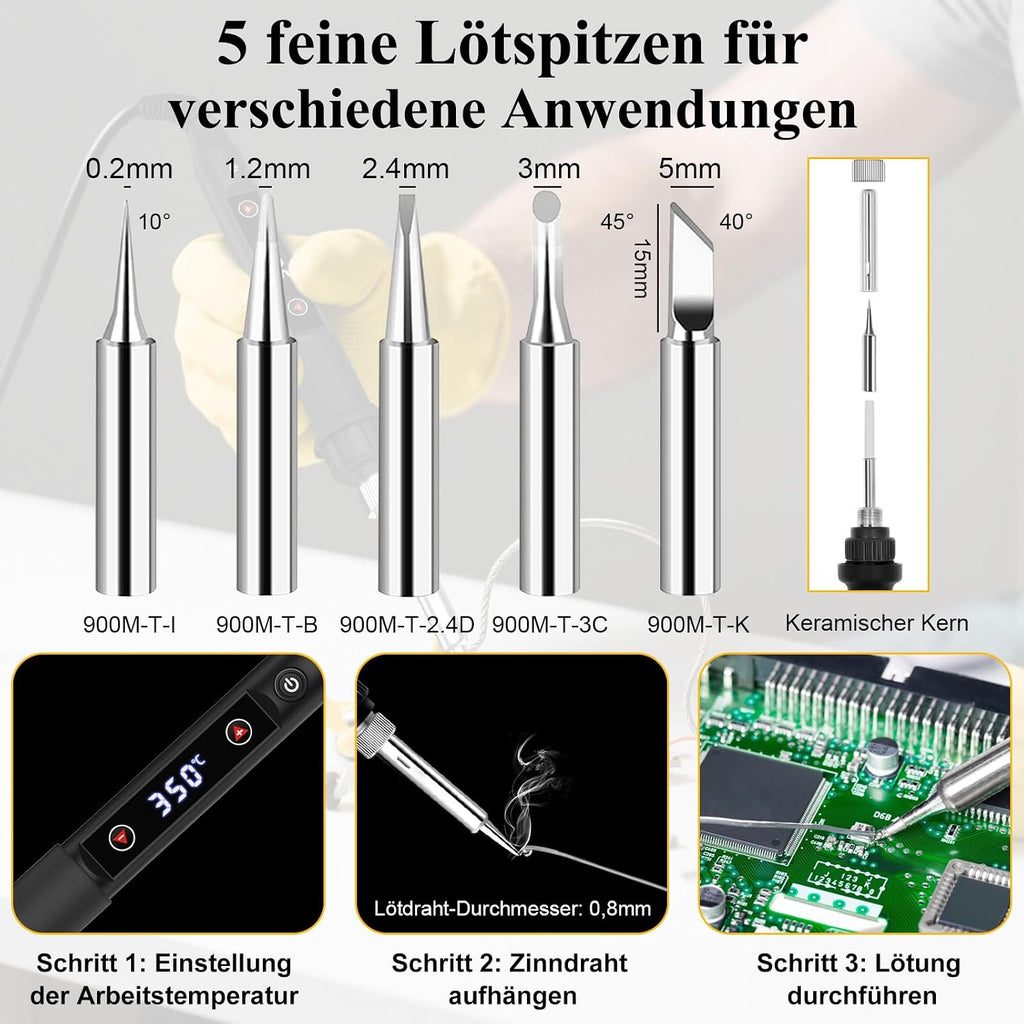 Edasion 80W Lötkolben Set mit Schnellaufheizung & Temperaturregelung