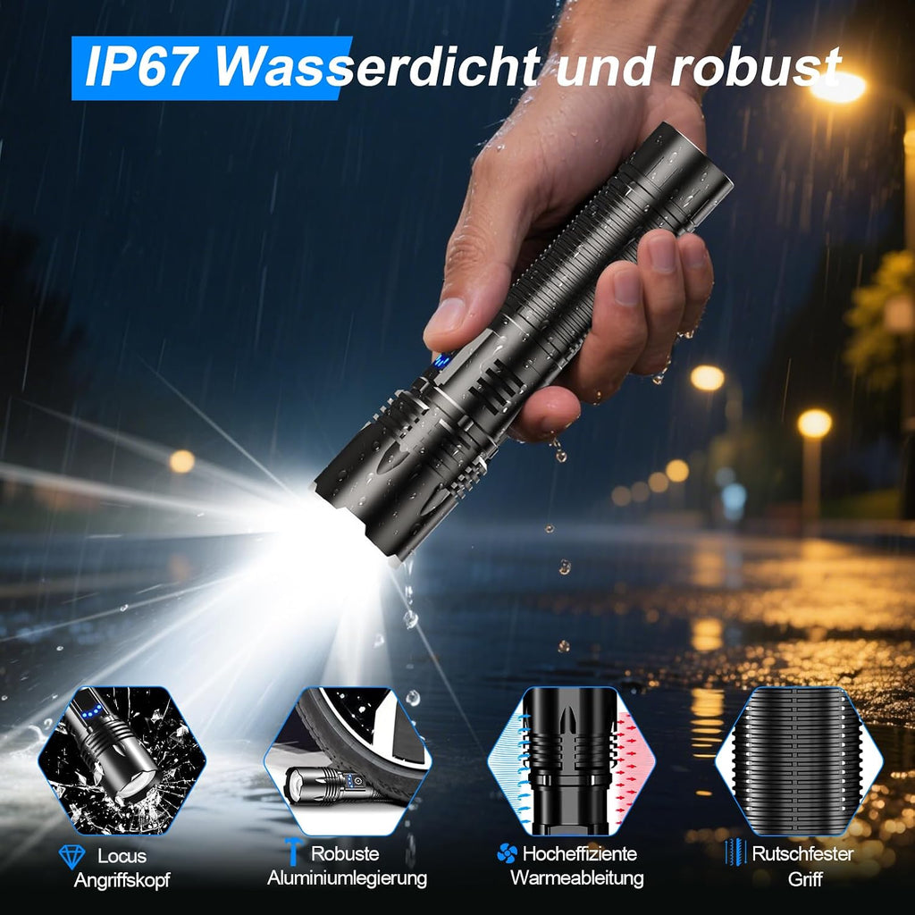 Edasion LED-Taschenlampe 50000 Lumen, USB-C, IP67