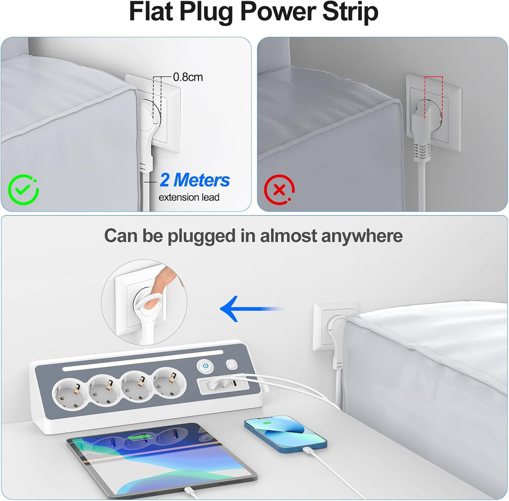 Darbony 8-in-1 Ecksteckdosenleiste mit USB-C & LED-Nachtlicht