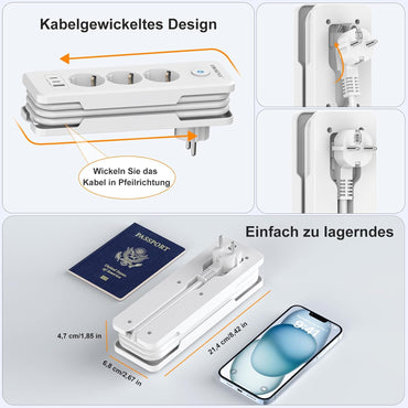 EROIZNY 6-in-1 Steckdosenleiste mit USB-C PD 20W & 1,5 m Kabel