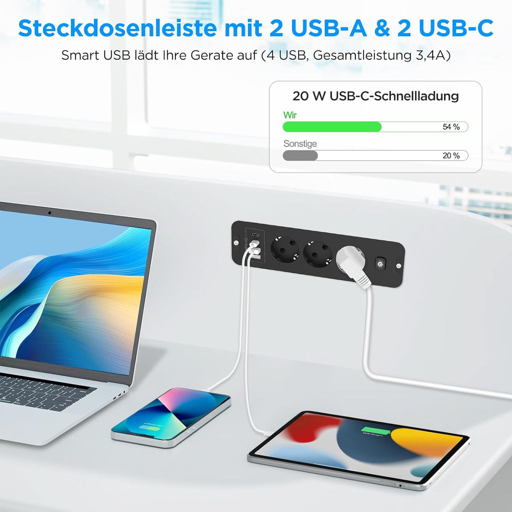 Darbony 7-in-1 Einbausteckdose mit USB-C PD & USB-A