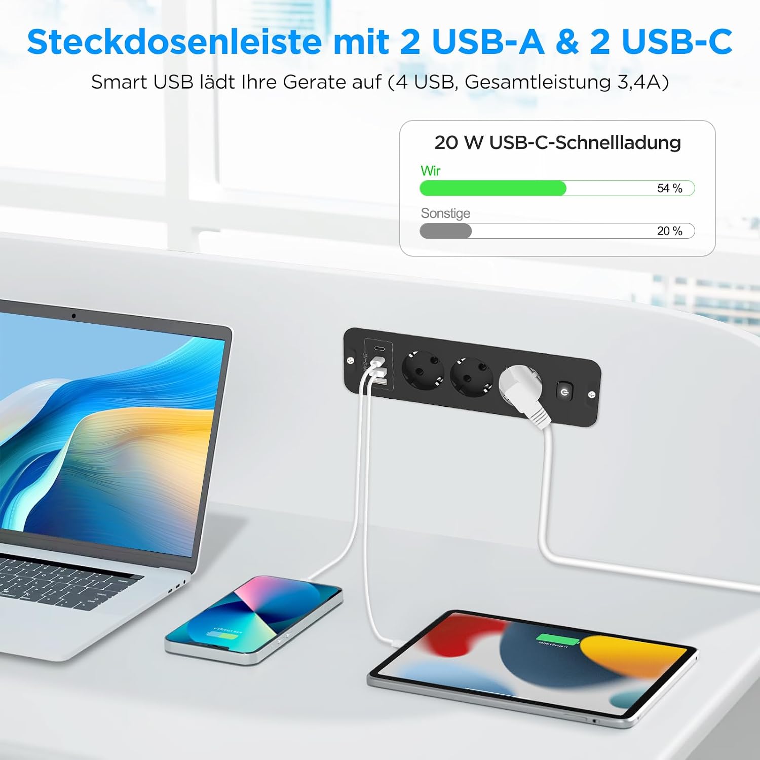 Darbony 7-in-1 Einbausteckdose mit USB-C PD & USB-A