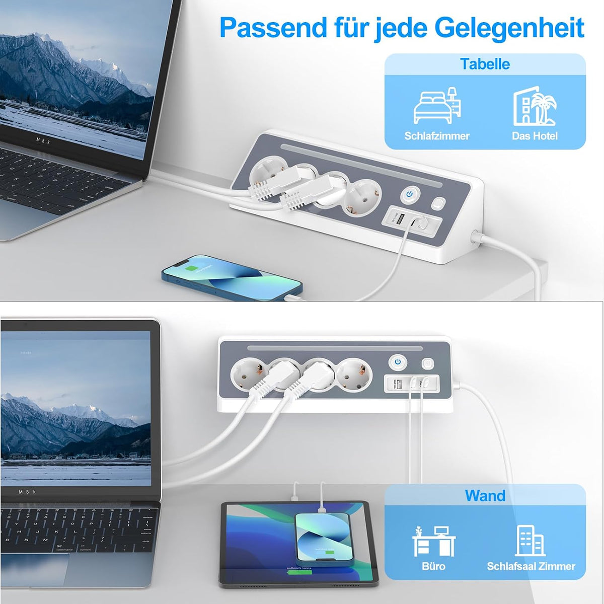 Darbony 8-in-1 Ecksteckdosenleiste mit USB-C & LED-Nachtlicht