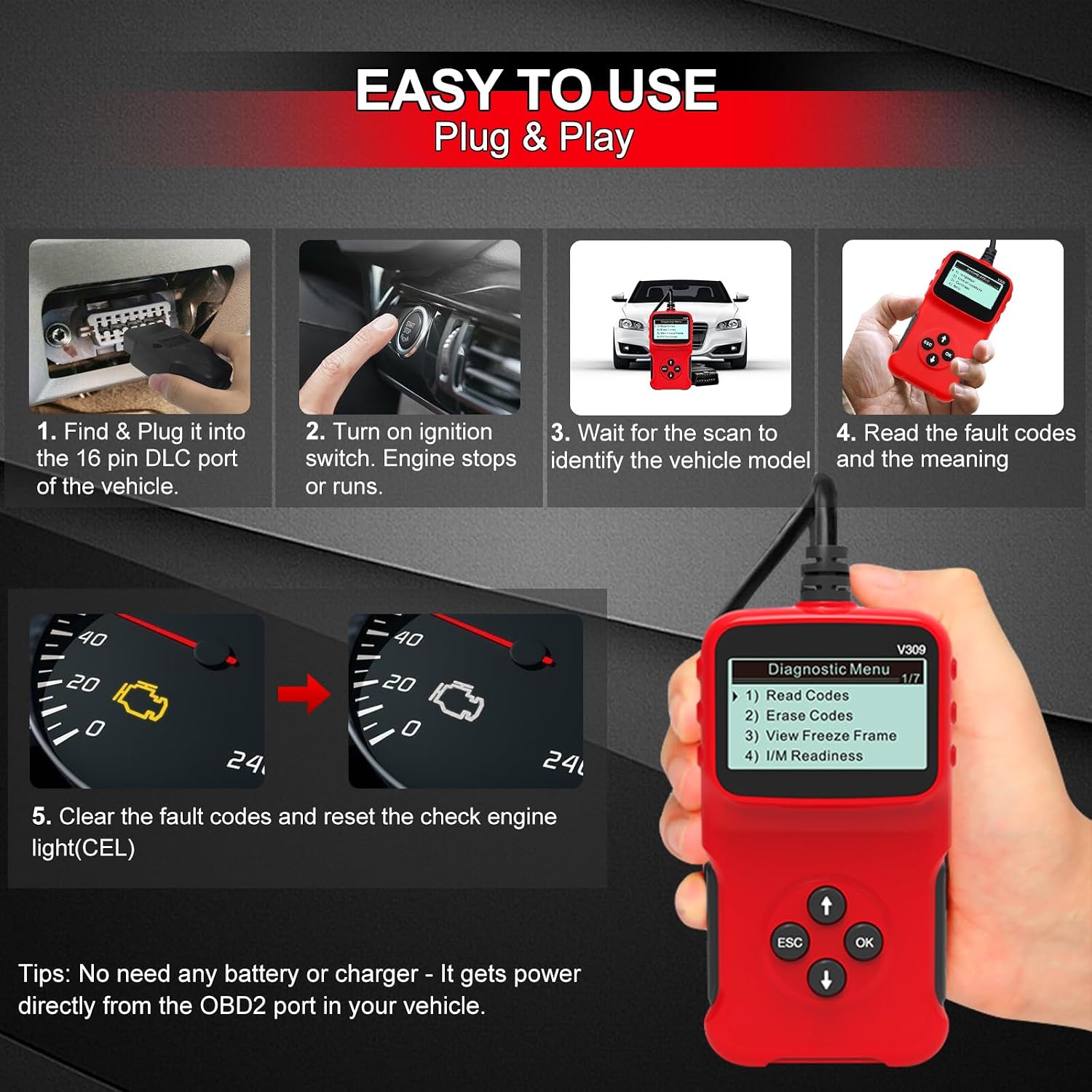 RICOKEY V309 OBD2 Diagnosegerät – KFZ Fehlercode-Lesegerät