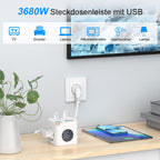 Beizkna 6-in-1 Steckdosenwürfel mit USB-C & 1,5 m Kabel