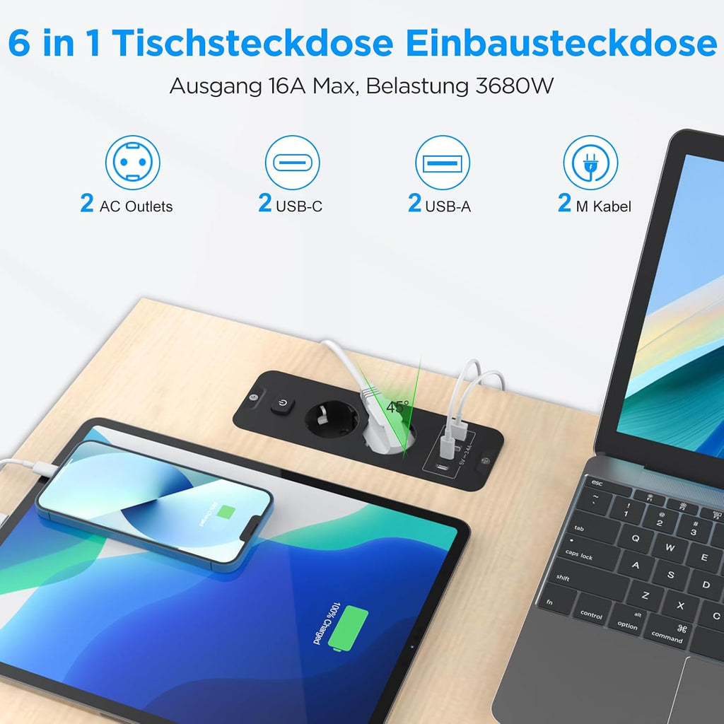 Darbony Einbausteckdose mit USB-C PD & 4 Steckdosen
