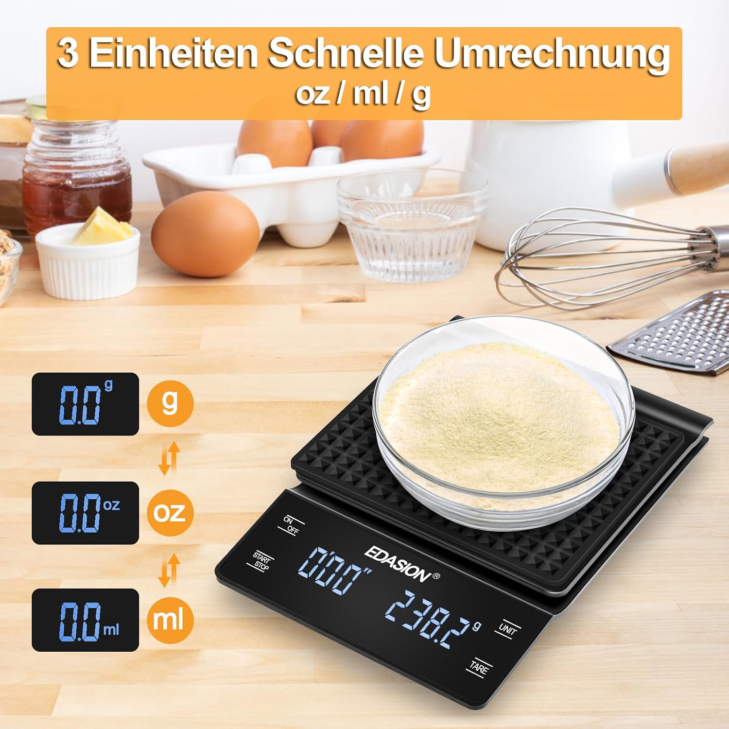 Edasion Präzisions-Kaffeewaage mit Timer, 0,1 g–3 kg