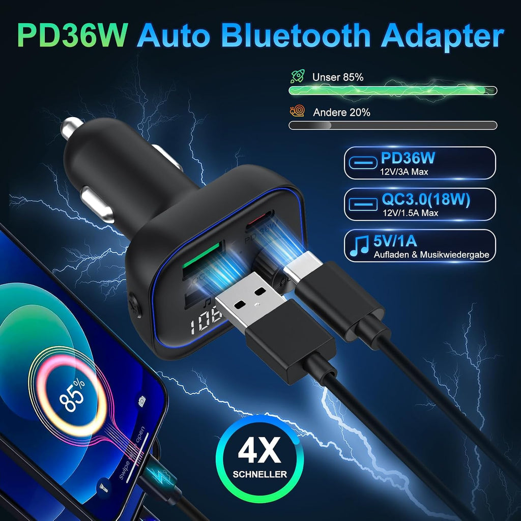 Bluetooth 5.3 FM-Transmitter mit 36W Schnellladen