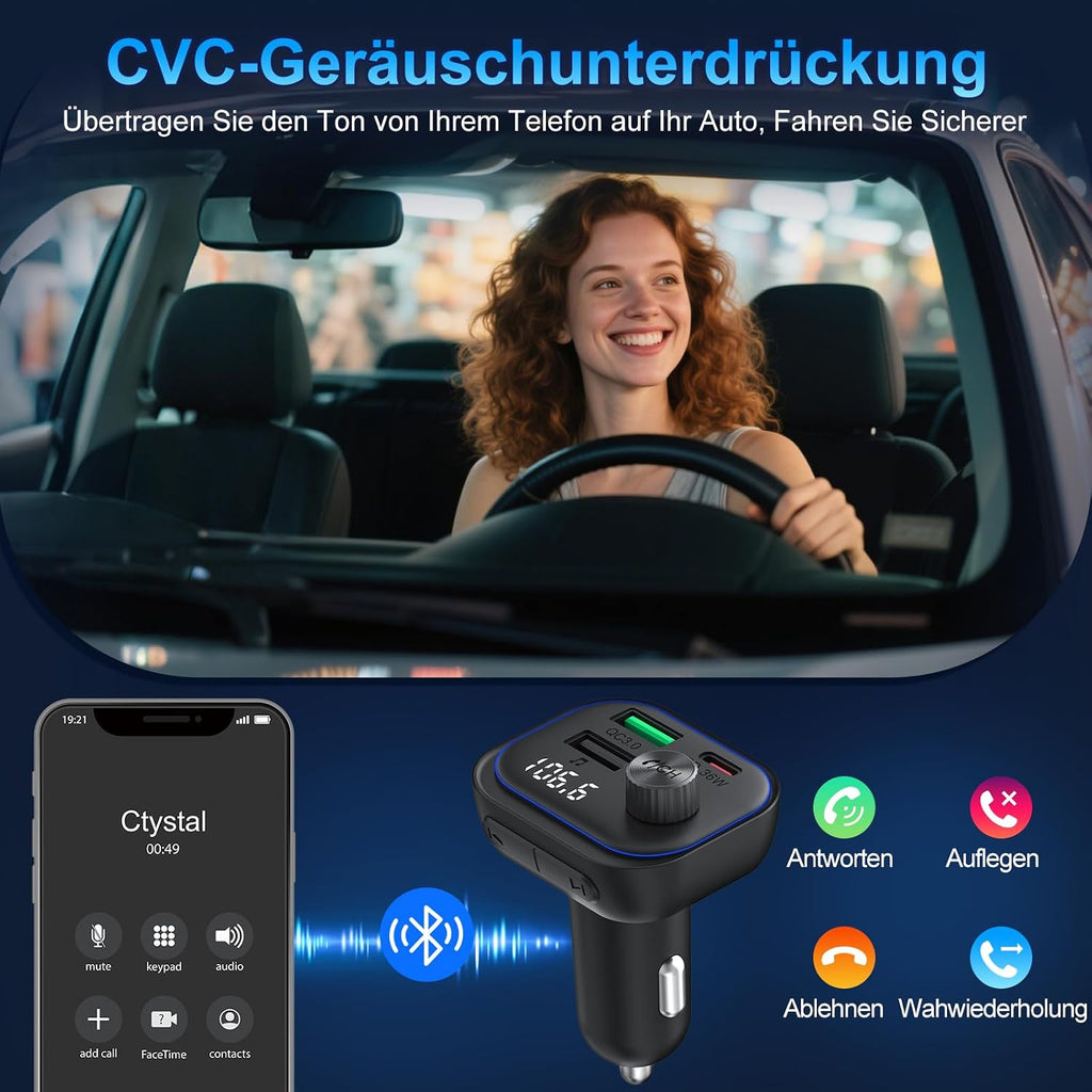 Bluetooth 5.3 FM-Transmitter mit 36W Schnellladen