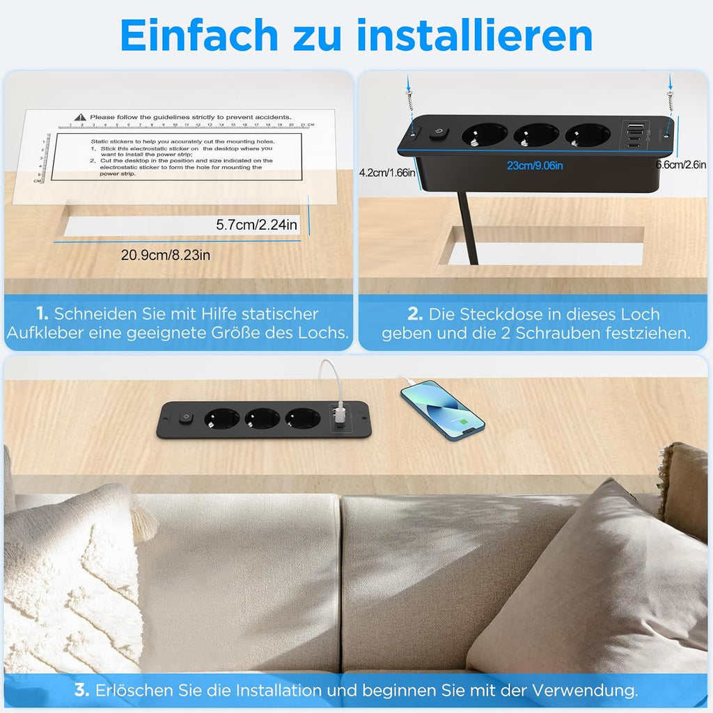 Darbony 7-in-1 Einbausteckdose mit USB-C PD & USB-A