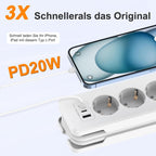 EROIZNY 6-in-1 Steckdosenleiste mit USB-C PD 20W & 1,5 m Kabel
