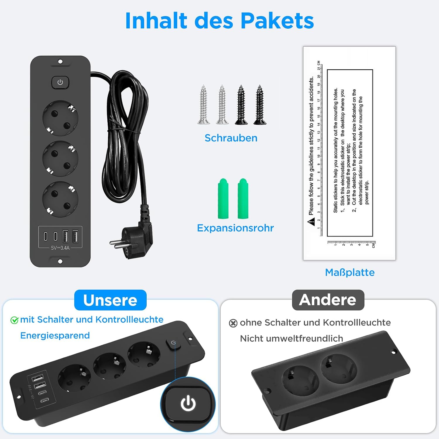 Darbony 7-in-1 Einbausteckdose mit USB-C PD & USB-A