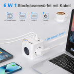 Beizkna 6-in-1 Steckdosenwürfel mit USB-C & 1,5 m Kabel