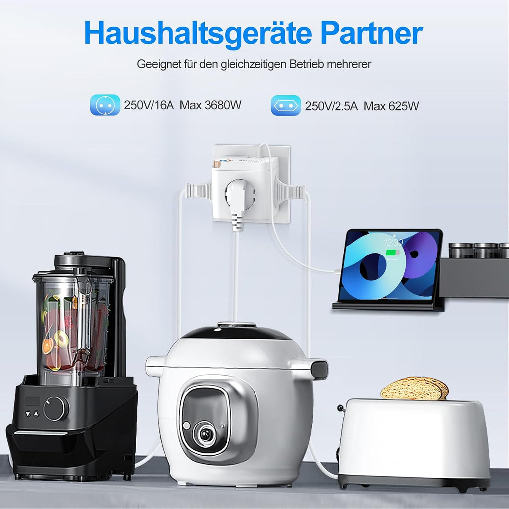 Beizkna 6-in-1 Steckdosenwürfel mit USB-C & USB-A