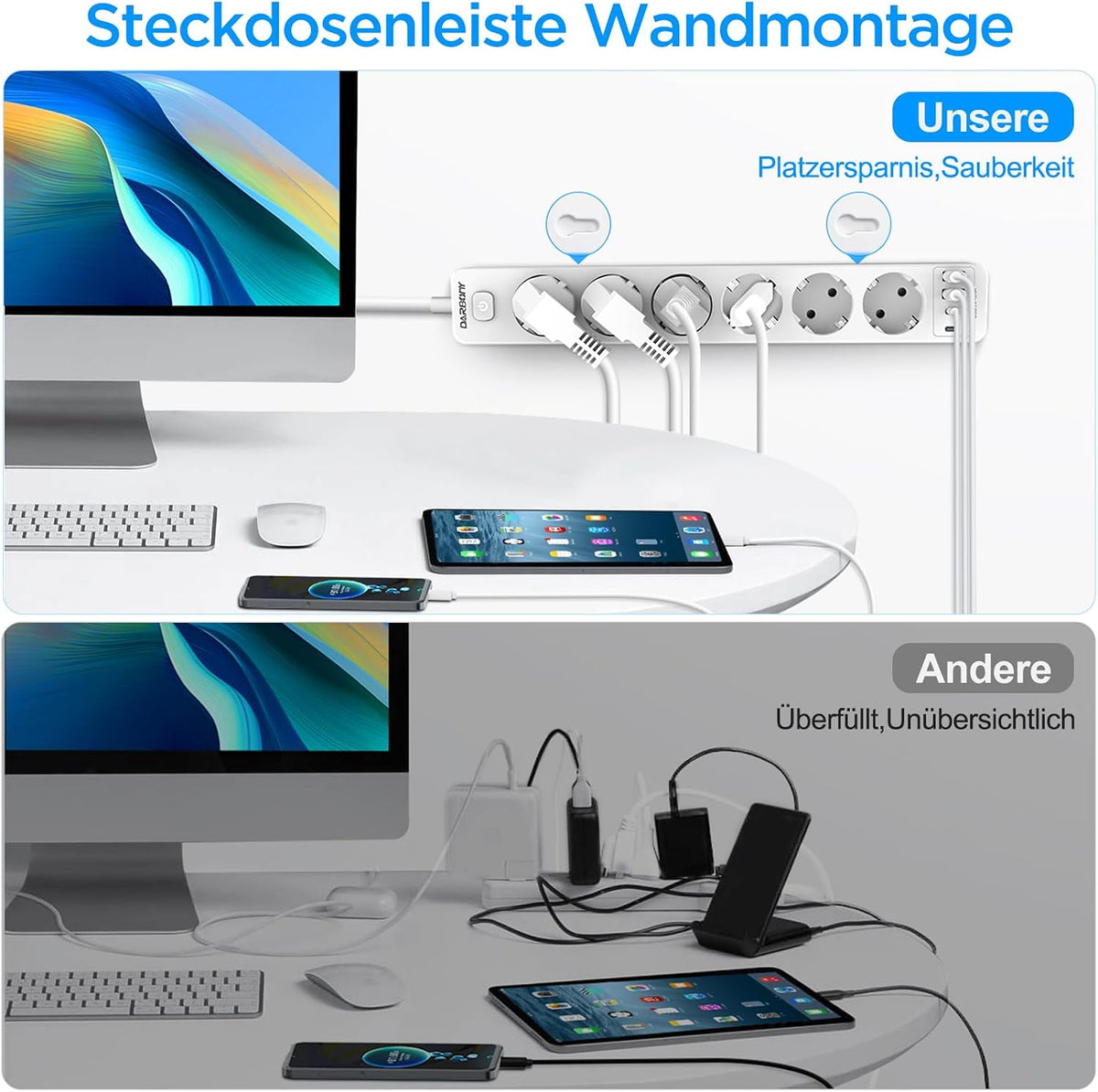Beizkna 10-in-1 Steckdosenleiste mit USB-C, 3680W & 1,8 m Kabel