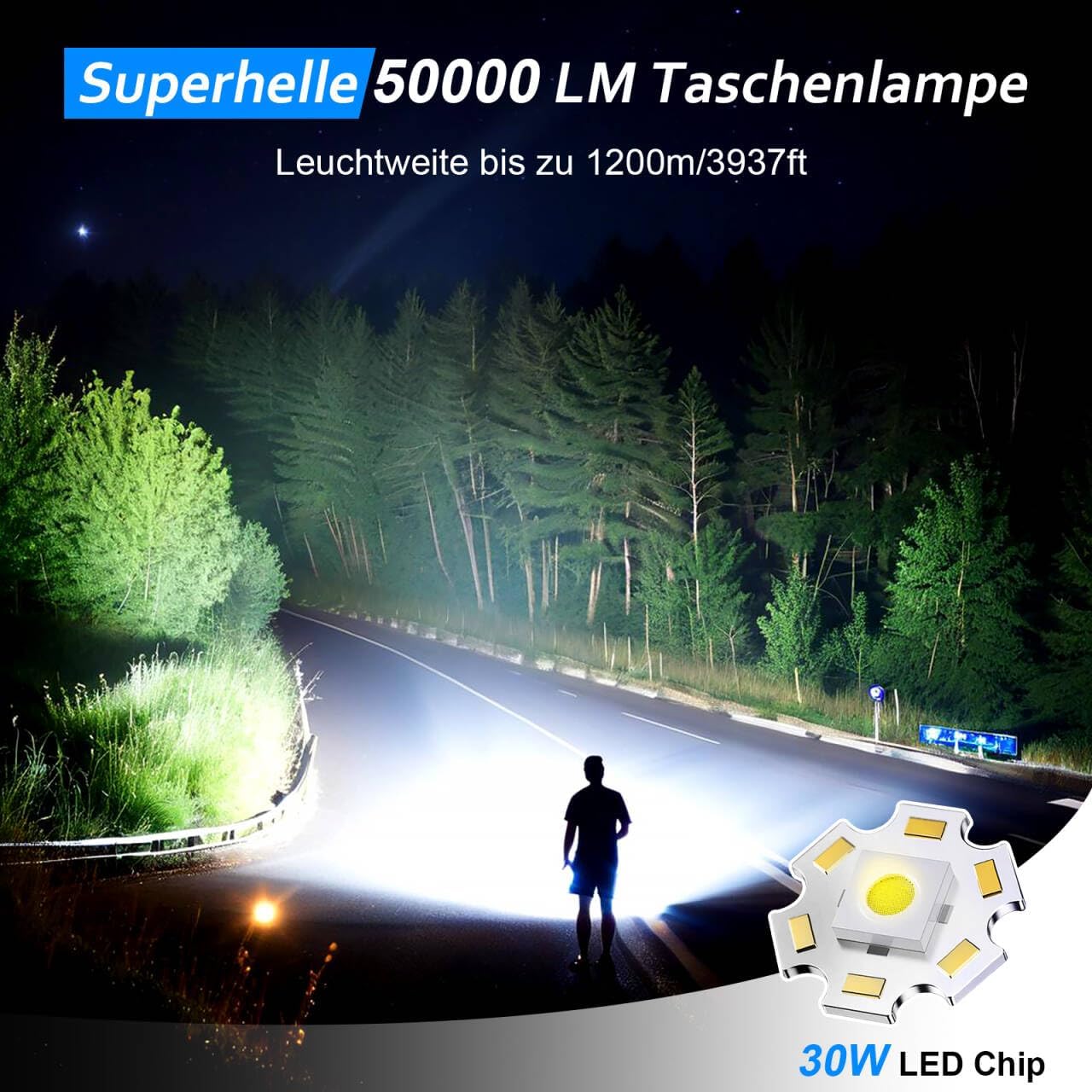 Edasion LED-Taschenlampe 50000 Lumen, USB-C, IP67