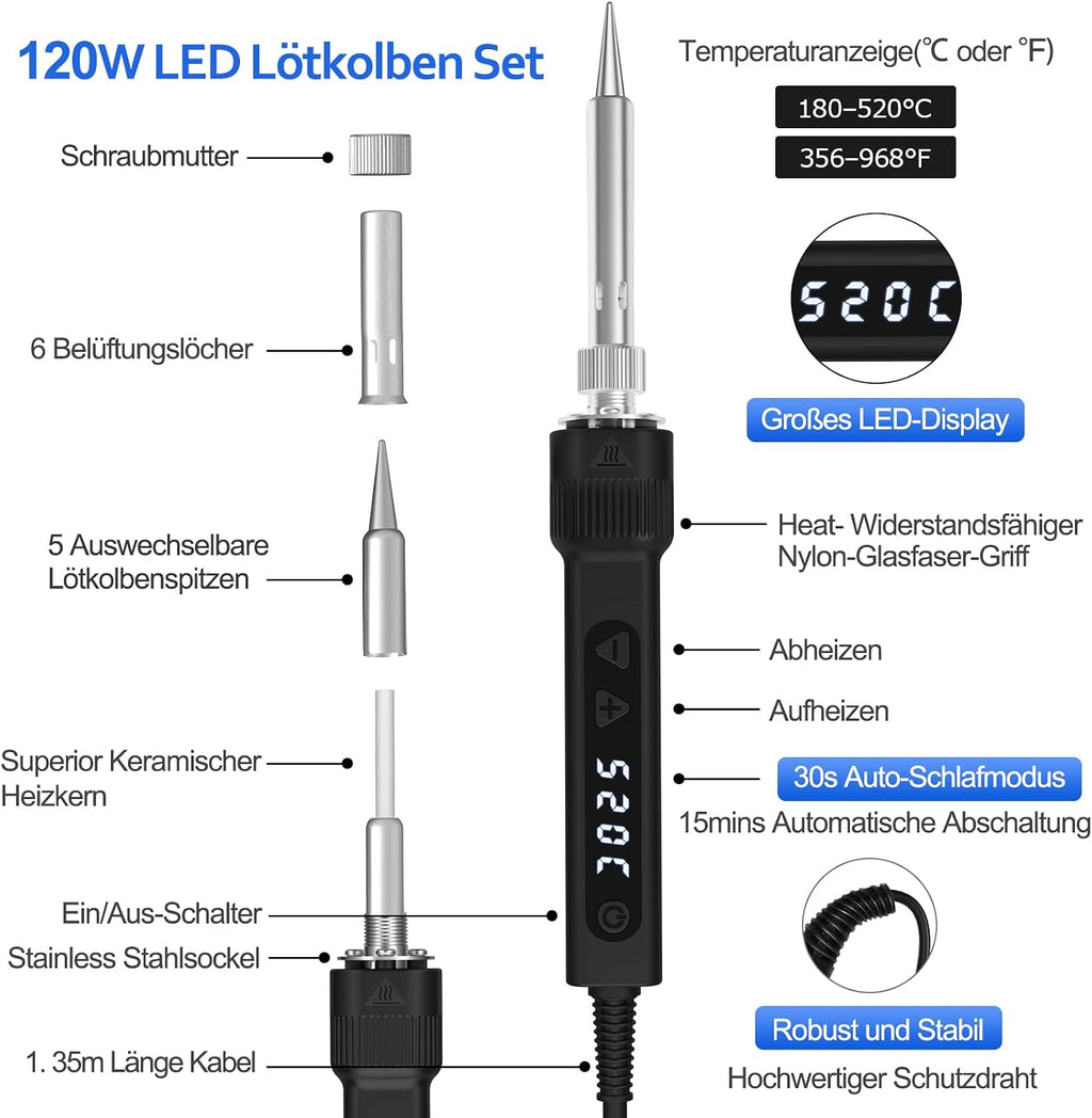EROIZNY 120W Lötkolben Set mit Schnellaufheizung & Digitalanzeige