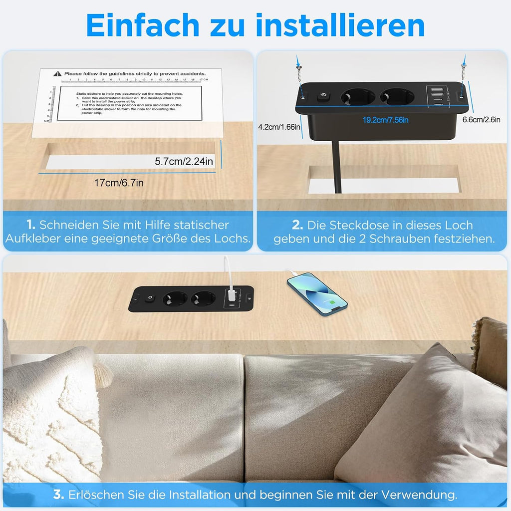 Darbony Einbausteckdose mit USB-C PD & 4 Steckdosen