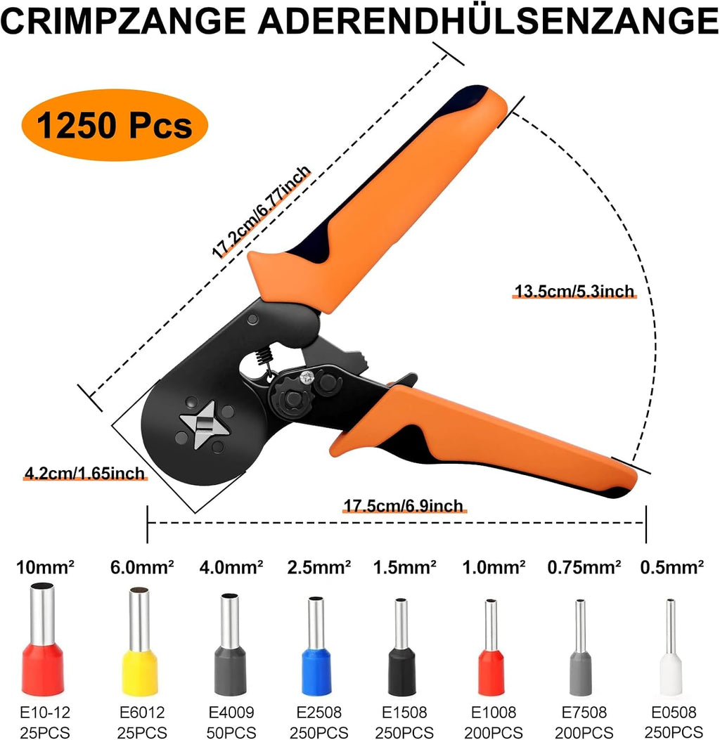 Beizkna Crimpzange Set mit 1250 Aderendhülsen