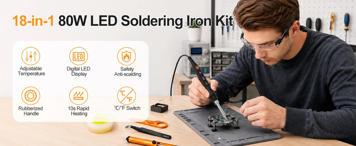 80W Digital LED Soldering Iron Kit 180℃~520℃(356℉~968℉) Electronics Welding Tool
