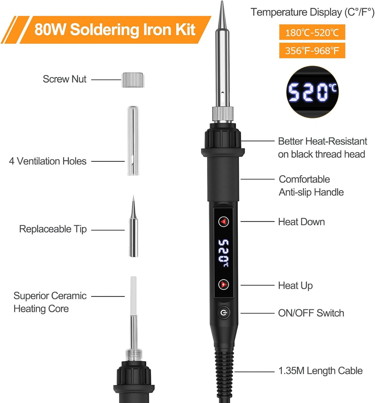 80W Adjustable Temperature Soldering Iron Kit