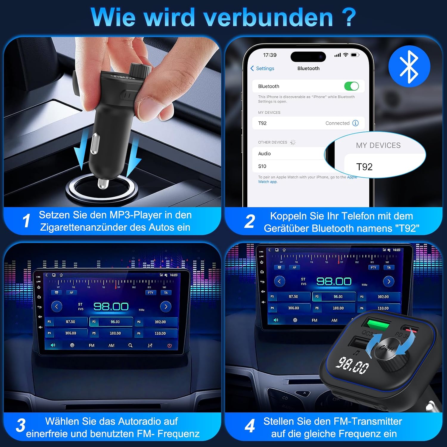 Bluetooth 5.3 FM-Transmitter mit 36W Schnellladen