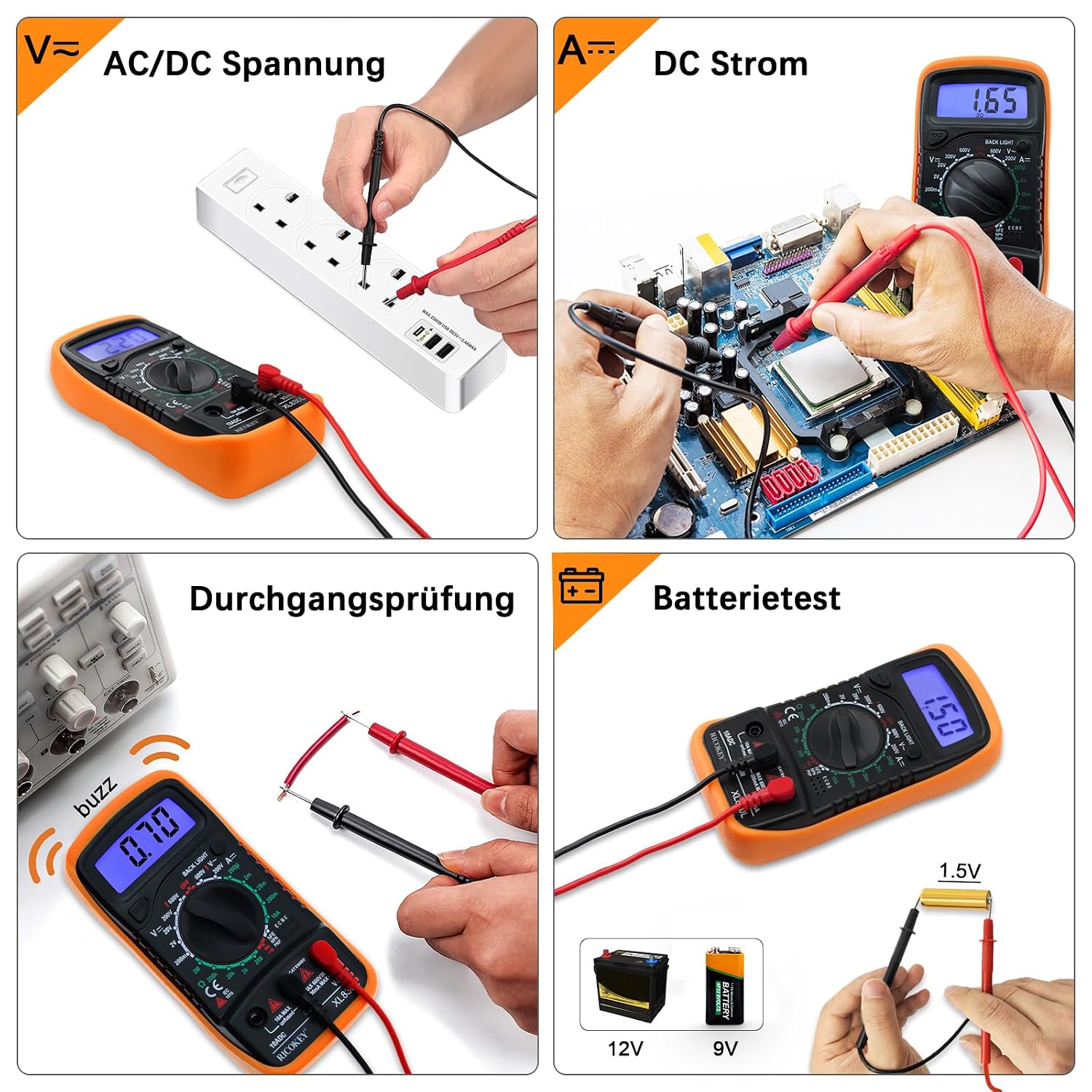 RICOKEY Digital Multimeter mit LCD-Anzeige & Batterietester