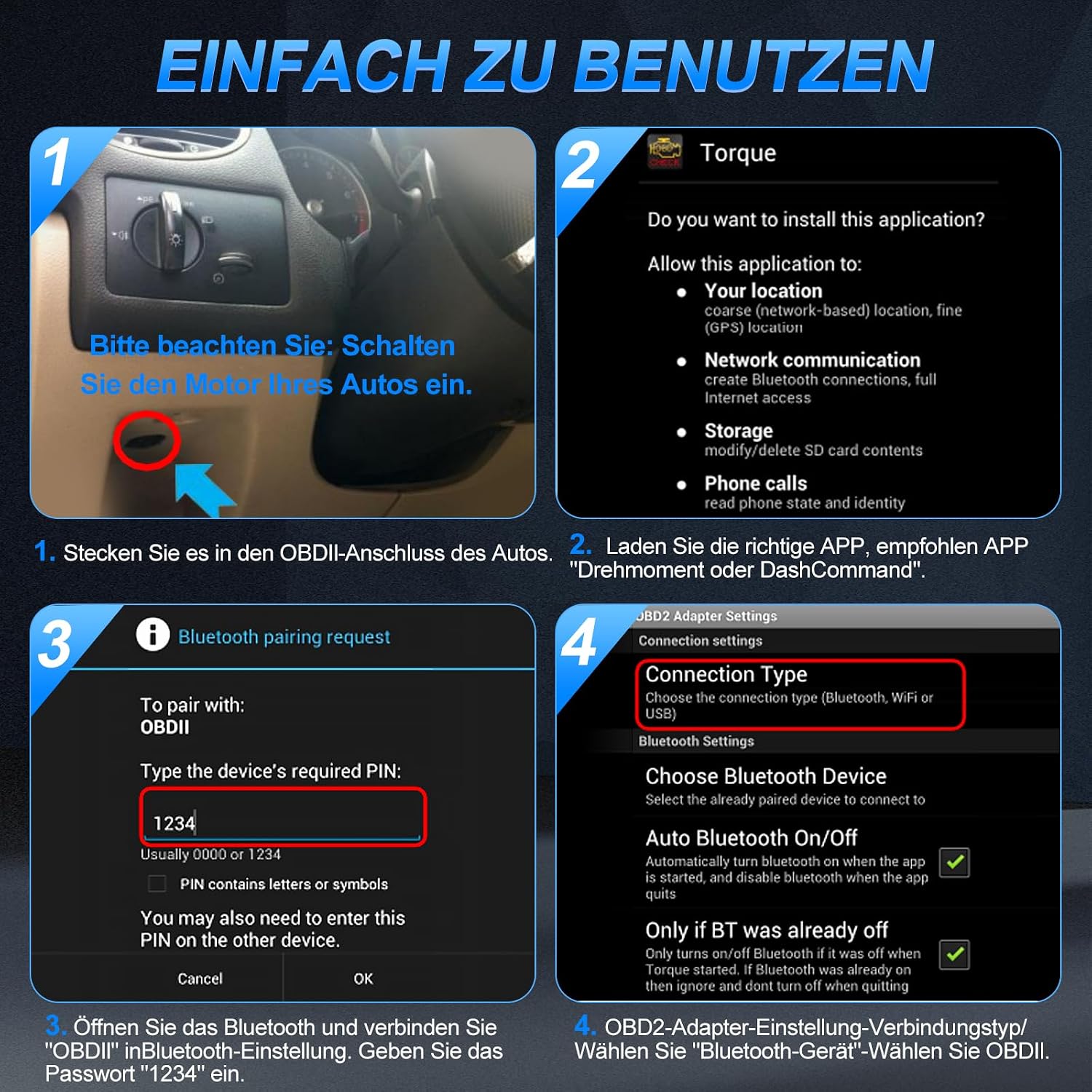 RICOKEY OBD2 Bluetooth Diagnoseadapter für Android & Windows