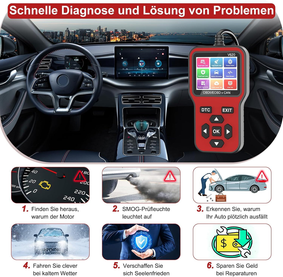 RICOKEY V620 OBD2 Diagnosegerät – Kfz-Fehlerdiagnosegerät