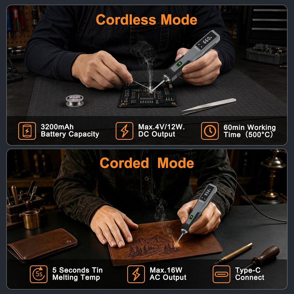 Wireless Soldering Iron Kit with LED Display, USB Charging & 14 Tips