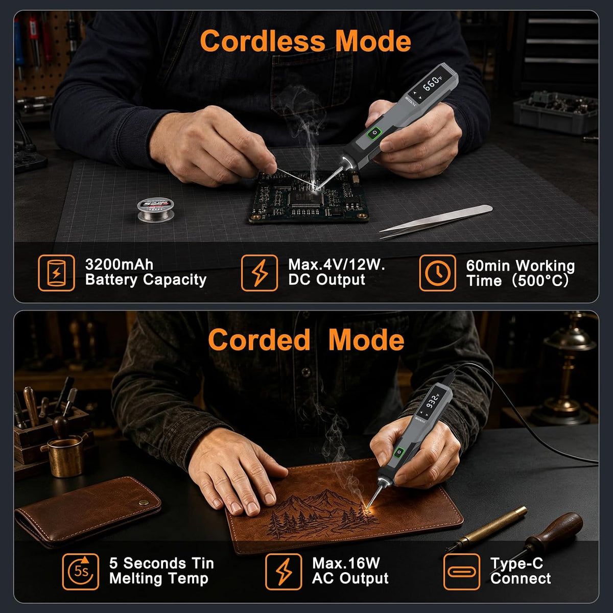 Wireless Soldering Iron Kit with LED Display, USB Charging & 14 Tips