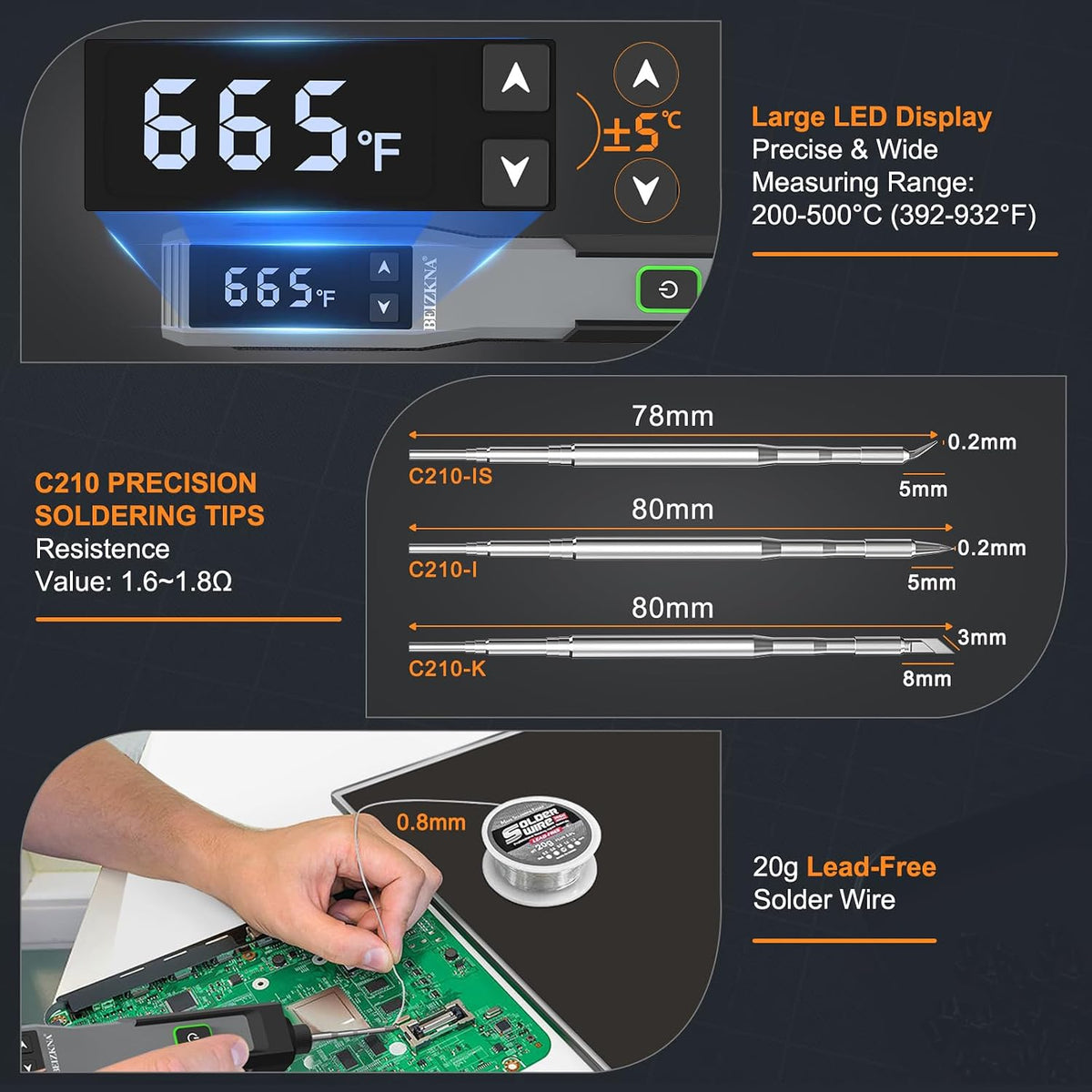Wireless Soldering Iron Kit with LED Display, USB Charging & 14 Tips
