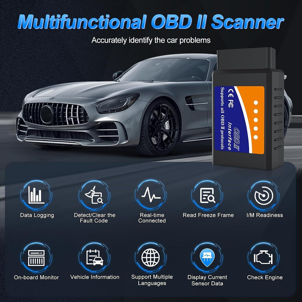 OBD2 Bluetooth Car Scanner with iOS Android Diagnostic Tool