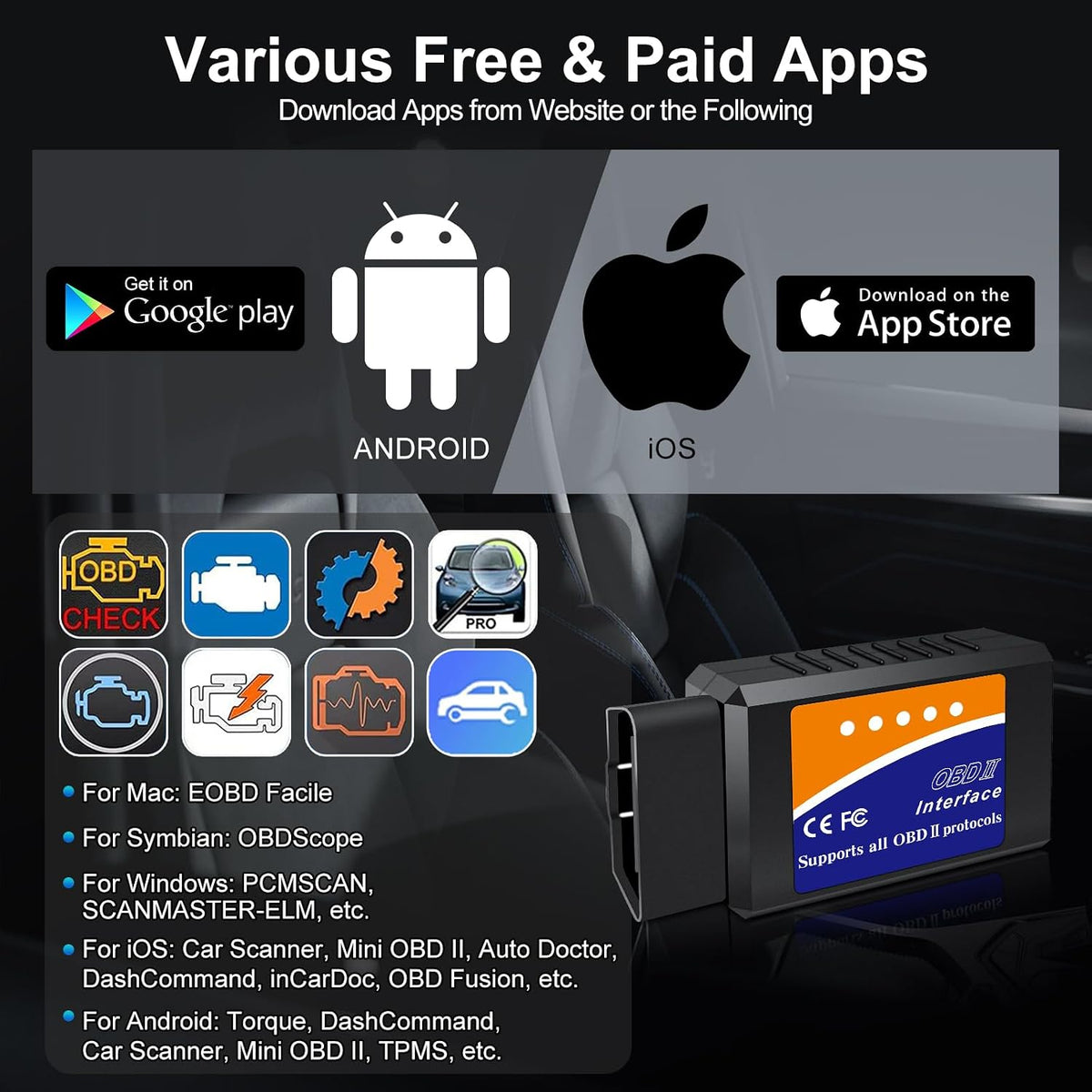 OBD2 Bluetooth Car Scanner with iOS Android Diagnostic Tool