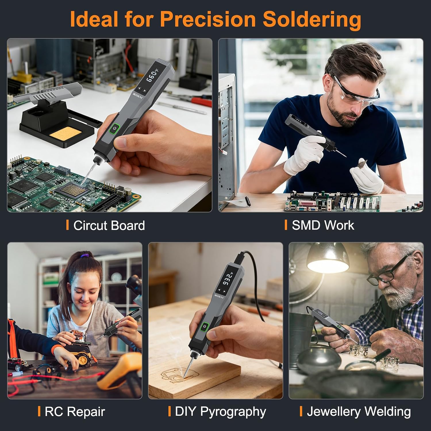Wireless Soldering Iron Kit with LED Display, USB Charging & 14 Tips