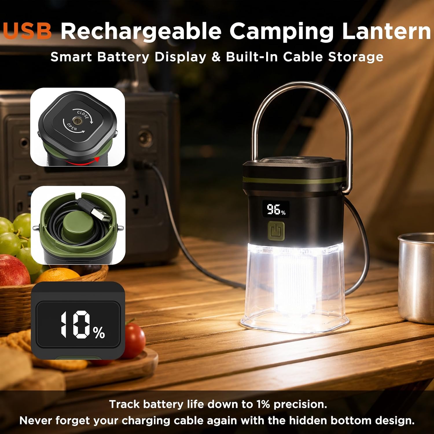 LED Camping Lantern Rechargeable Super Bright 1000LM Portable Battery Light