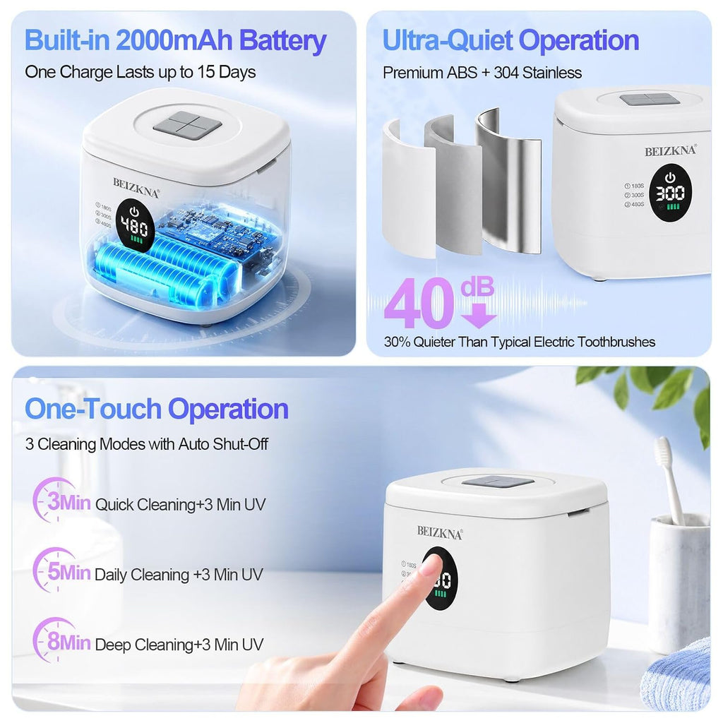 Ultrasonic Retainer Cleaner Machine 50kHz Dental Cleaning Pod with 4 UV