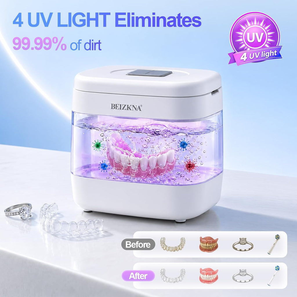 Ultrasonic Retainer Cleaner Machine 50kHz Dental Cleaning Pod with 4 UV