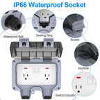 IP66 Weatherproof 2-Gang Outdoor Outlet with Switches & Cover