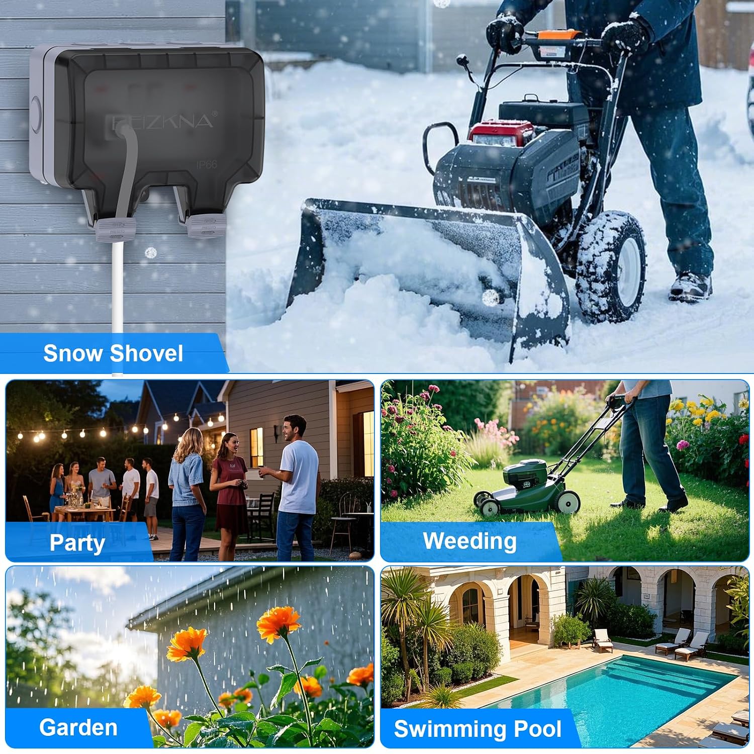 IP66 Weatherproof 2-Gang Outdoor Outlet with Switches & Cover